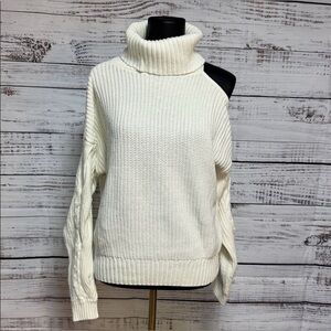 House Of Harlow 1960 Cutout Cable Knit Turtleneck Sweater